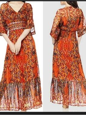Desigual Orange and Brown Geometric Print Maxi Dress original price $278